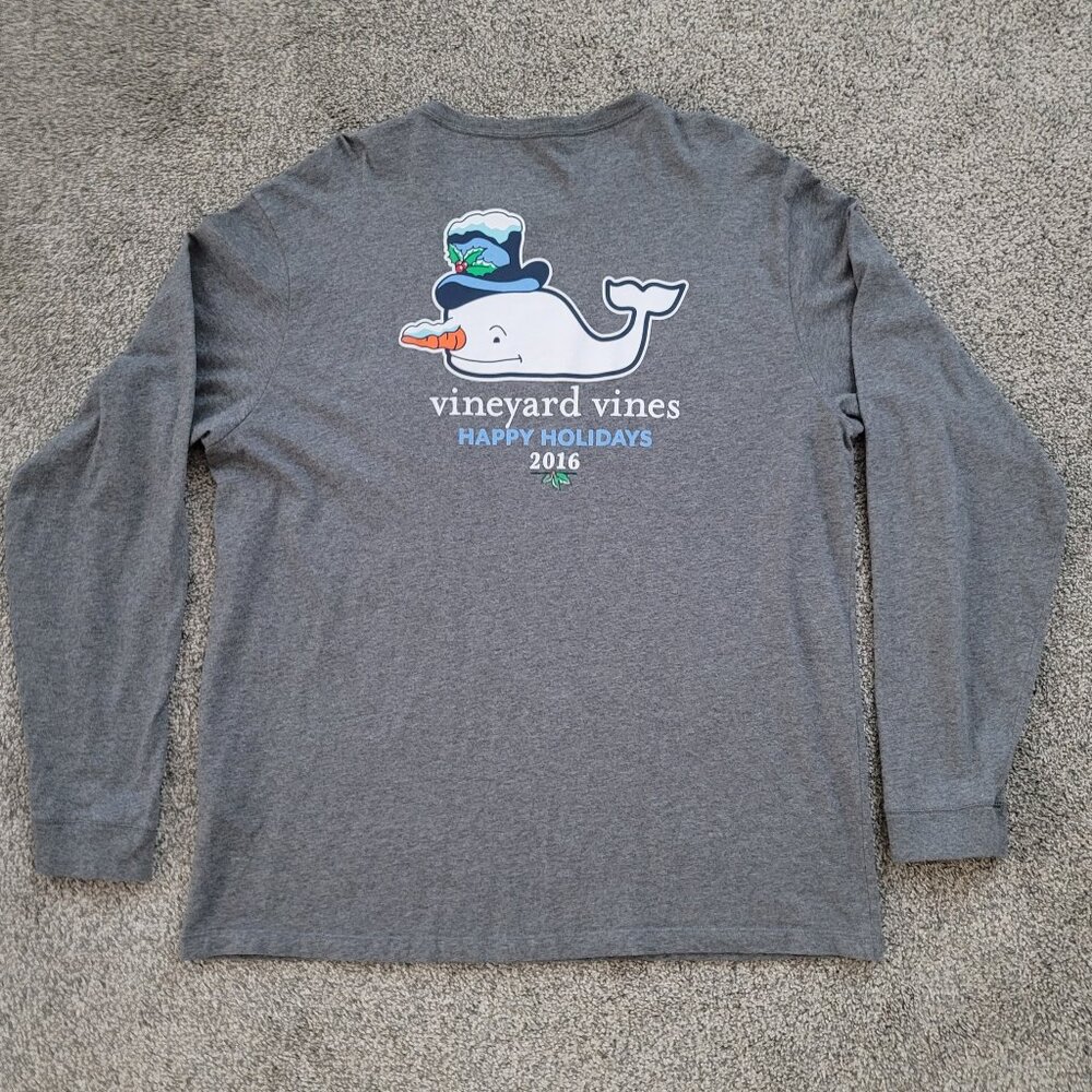 Men's L VINEYARD VINES LS  GREY SNOWMAN WHALE T-SHIRT 2016 Holiday